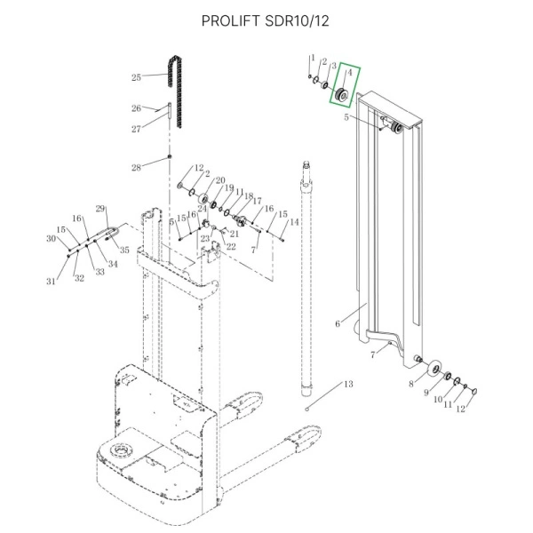 Ролик цепи редуктора ведущего колеса в сборе для штабелеров SDR 1-1,2 т, SDR1635