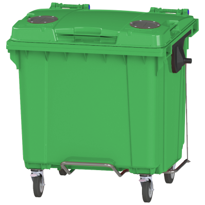 Мусорный контейнер 1100л. на колесах с педалью с опцией "круглый резиновый клапан" 